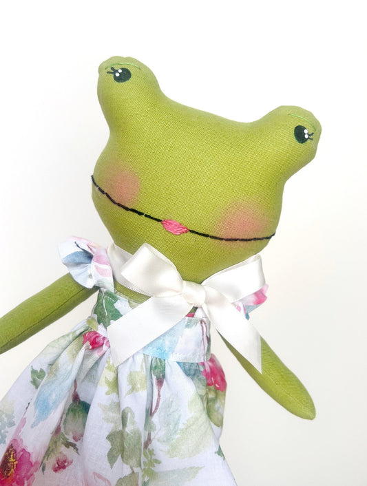 Frog doll, frog linen doll